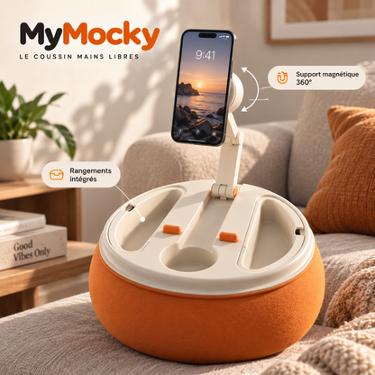 Coussin MyMocky orange avec support magnétique pour téléphone